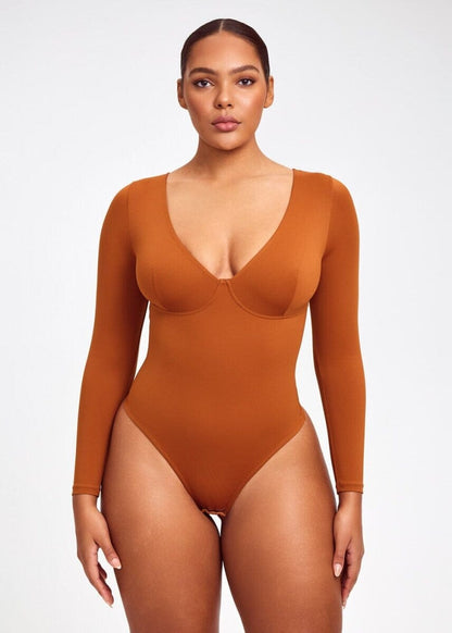 SculptingBodysuit Long Sleeve Plunge Thong