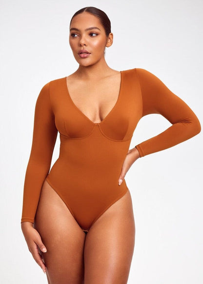 SculptingBodysuit Long Sleeve Plunge Thong