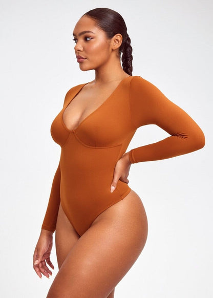 SculptingBodysuit Long Sleeve Plunge Thong