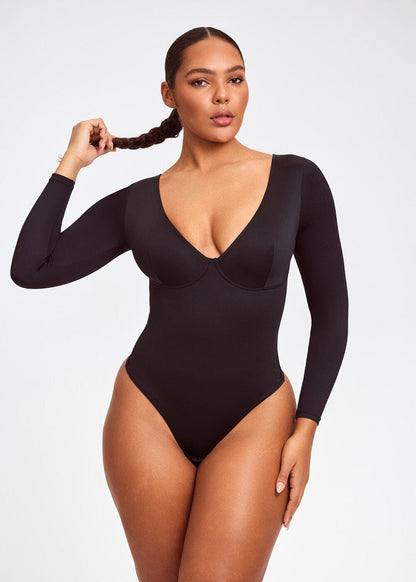 SculptingBodysuit Long Sleeve Plunge Thong