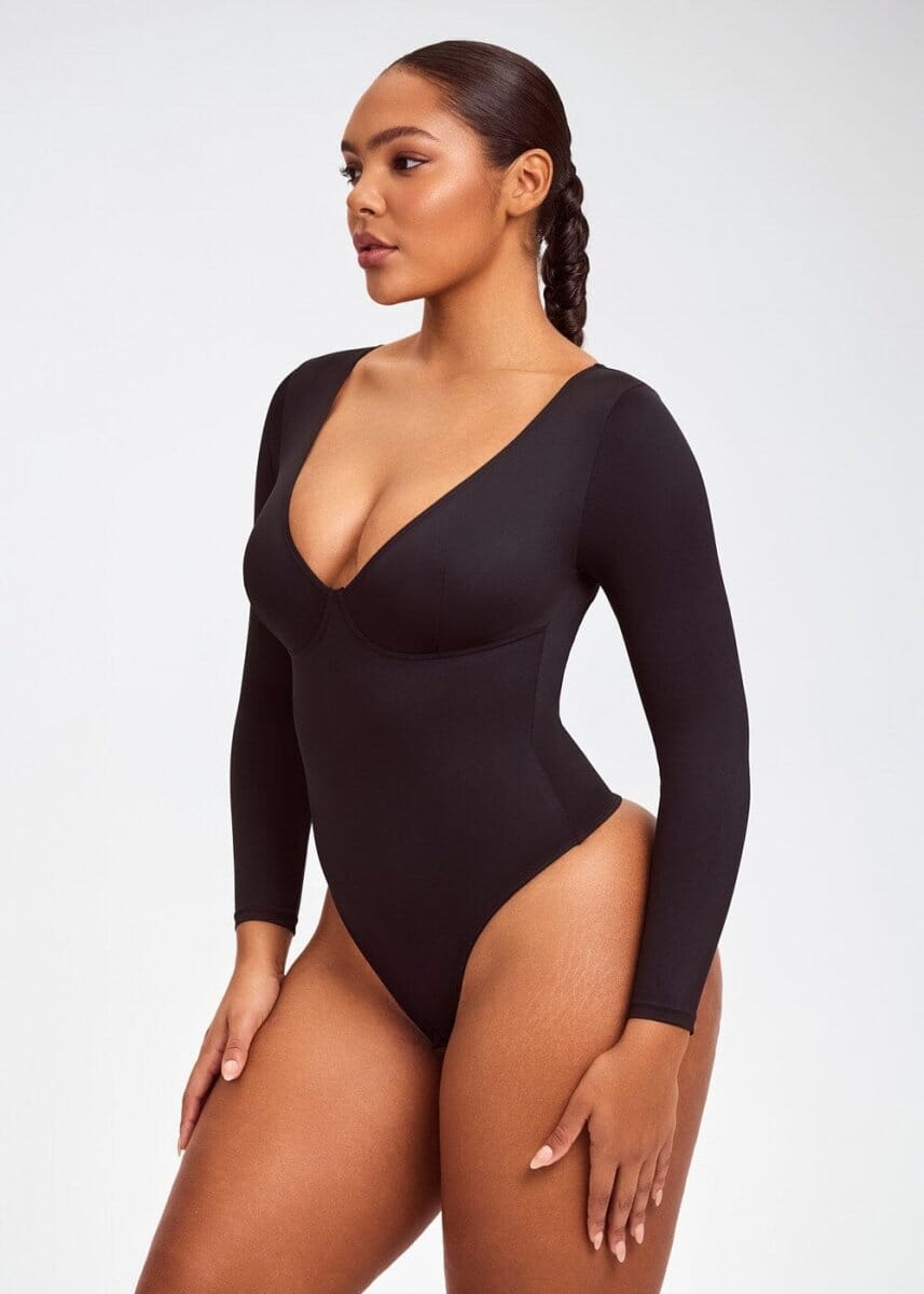 SculptingBodysuit Long Sleeve Plunge Thong