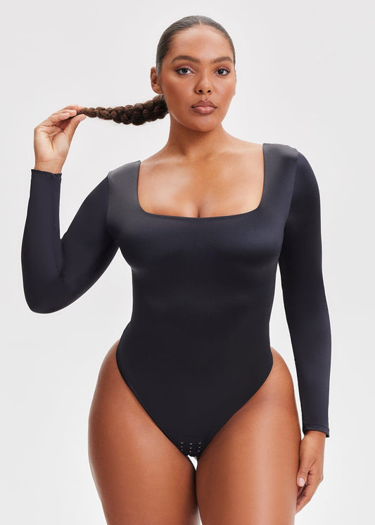 SatinSculpt Long Sleeve Bodysuit Thong